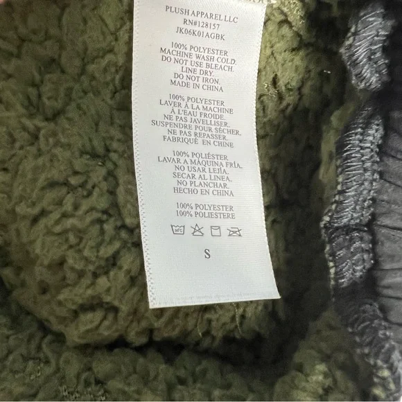NWT Plush x Revolve Olive & Black Sherpa Zip Up Jacket with Hood - Picture 12 of 12